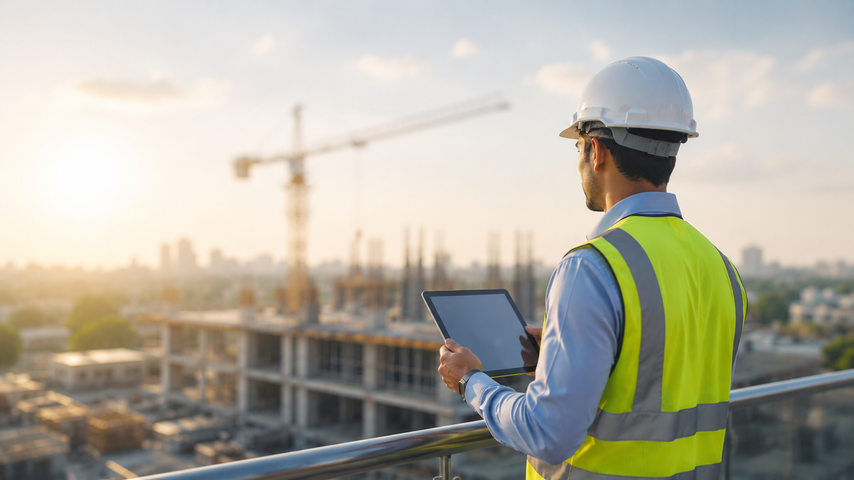 Construction manager reviewing a project site